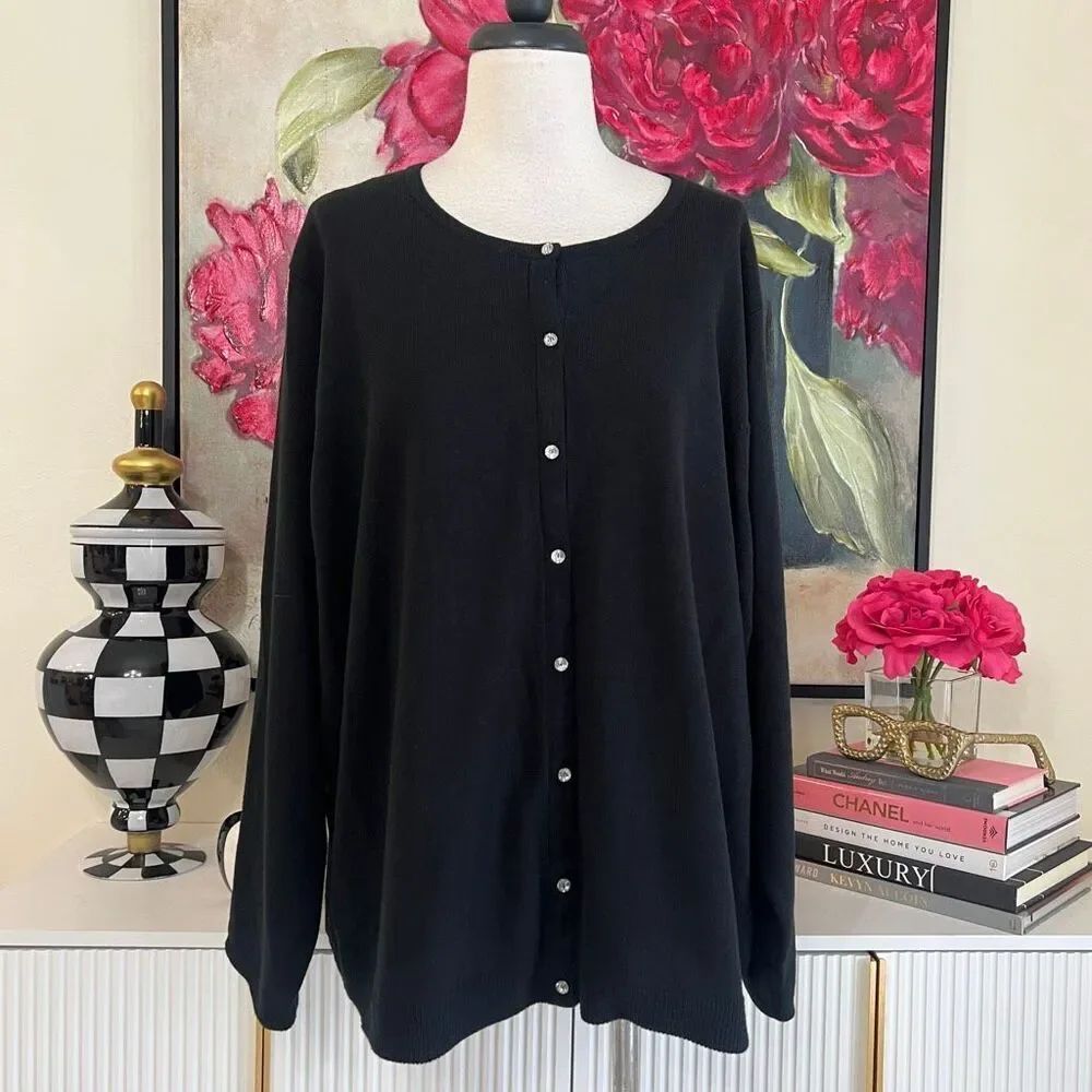 Susan Graver Women's Leopard Print Reversible Cardigan Sweater Black Tan 2X NWT
